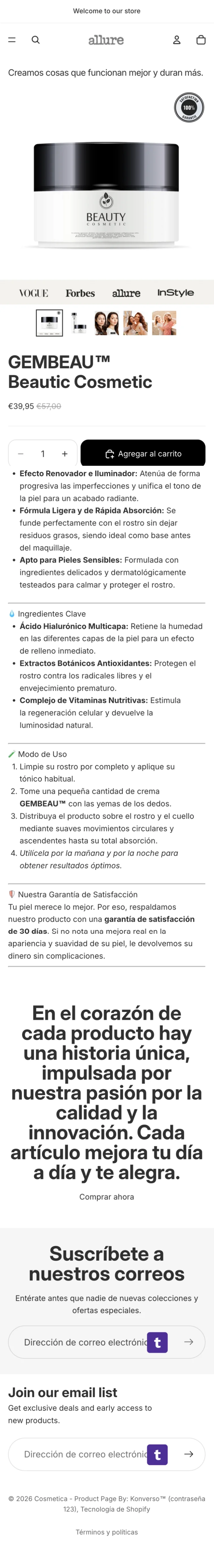 Tienda con el theme gratuito genérico
